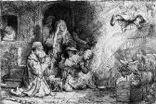 The Angel Departing From The Family Of Tobias Oil Painting by Rembrandt Van Rijn