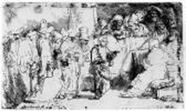 Christ Disputing With The Doctors: A Sketch Oil Painting by Rembrandt Van Rijn