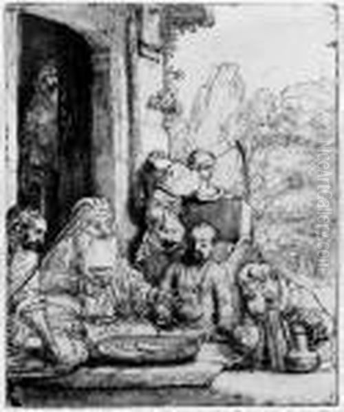 Abraham Entertaining The Angels Oil Painting by Rembrandt Van Rijn