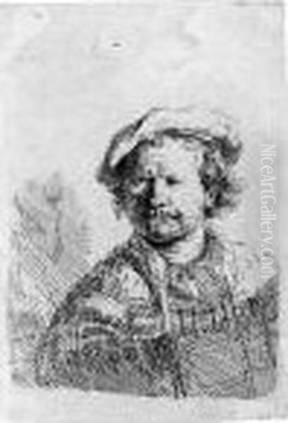 Self Portrait In A Flat Cap And Embroidered Dress Oil Painting by Rembrandt Van Rijn