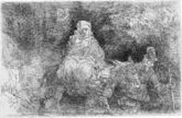 The Flight Into Egypt: Crossing A Brook Oil Painting by Rembrandt Van Rijn