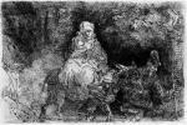 The Flight Into Egypt: Crossing A Brook Oil Painting by Rembrandt Van Rijn