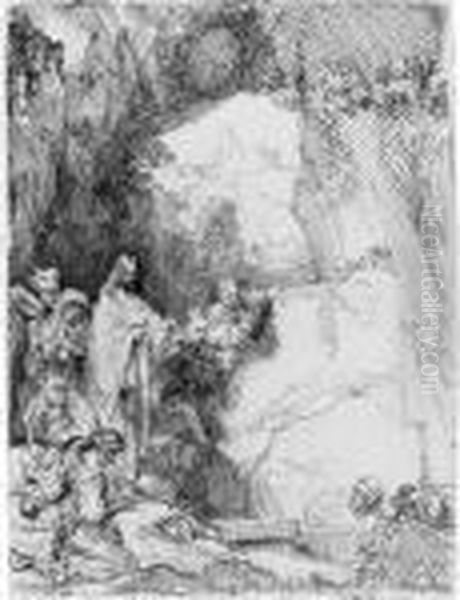 The Raising Of Lazarus: Small Plate Oil Painting by Rembrandt Van Rijn