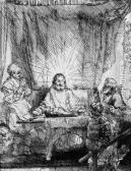 Christ At Emmaus: Large Plate Oil Painting by Rembrandt Van Rijn