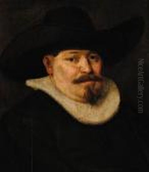 Portrait Of Cornelis Claesz. Anslo, Bust-length, In Black Costume,a Black Hat And A Ruff Oil Painting by Rembrandt Van Rijn