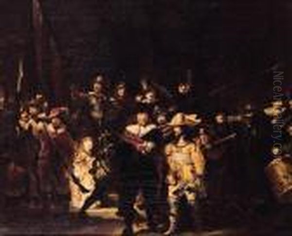 The Company Of Captain Frans 
Banning Cocq And Lieutenant Willem Vanruytenburch - The Night Watch Oil Painting by Rembrandt Van Rijn