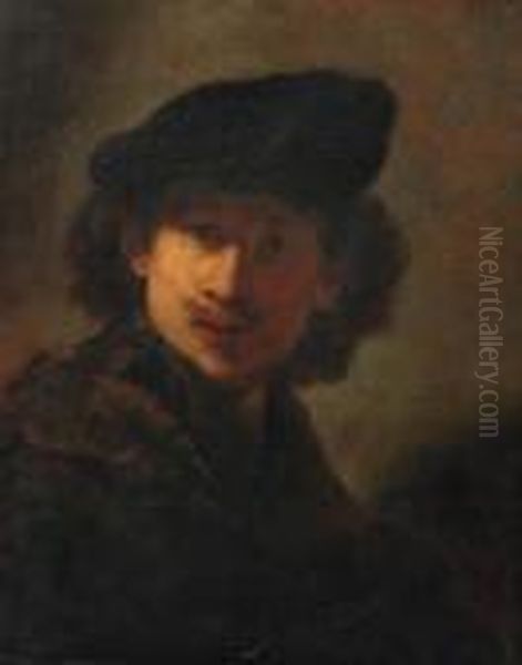 Portrait Of The Artist In A Cap And A Fur-trimmed Cloak Oil Painting by Rembrandt Van Rijn