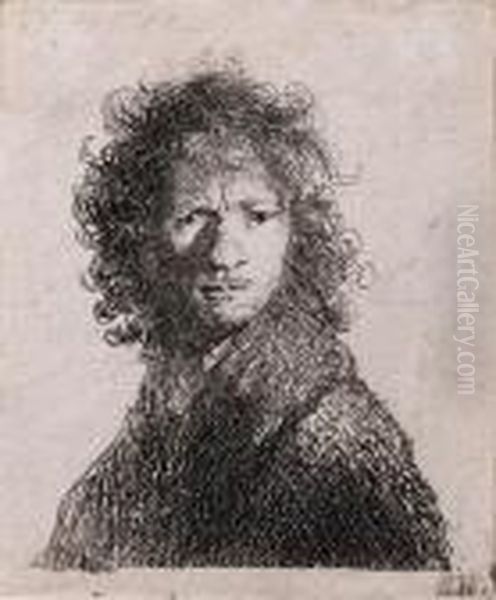 Self Portrait, Frowning: Bust (bartsch, Hollstein 10) Oil Painting by Rembrandt Van Rijn