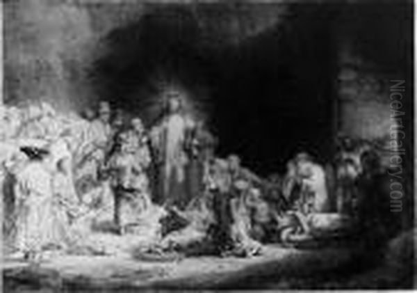 Christ Healing The Sick. 'the Hundred Guilder Print' (b., Holl. 74;h. 236) Oil Painting by Rembrandt Van Rijn