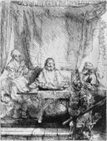 Christ At Emmaus: Large Plate (b., Holl. 87; H. 282) Oil Painting by Rembrandt Van Rijn