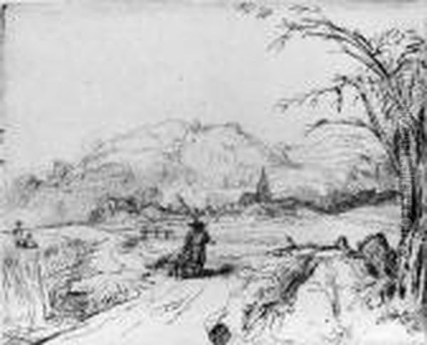 Landscape With Sportsman And Dog (b., Holl. 211; H. 265) Oil Painting by Rembrandt Van Rijn