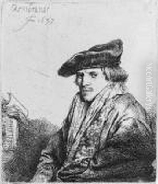 A Young Man In A Velvet Cap (ferdinand Bol?) (b., Holl. 268; H.151) Oil Painting by Rembrandt Van Rijn