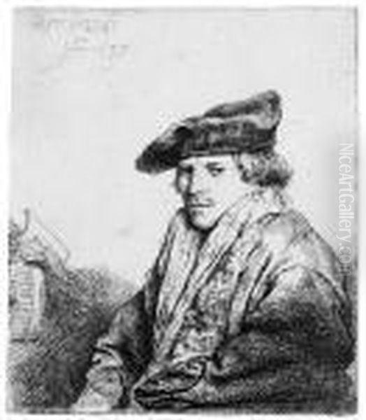 A Young Man In A Velvet Cap (ferdinand Bol?) (b., Holl. 268; H.151) Oil Painting by Rembrandt Van Rijn