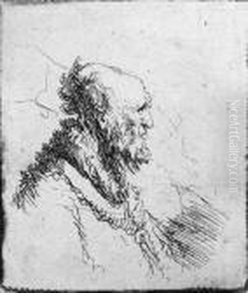 A Bald Old Man With A Short Beard, In Profile Right (b., Holl. 306;h. 136) Oil Painting by Rembrandt Van Rijn