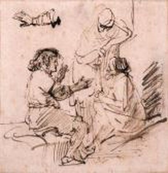 Joseph In Prison Interpreting 
The Dreams Of The Pharaoh's Baker Andbutler, And A Subsidiary Study Of 
An Arm Gesturing Oil Painting by Rembrandt Van Rijn