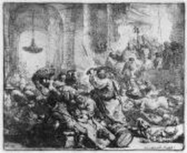 Christ Driving The Money Changers From The Temple Oil Painting by Rembrandt Van Rijn