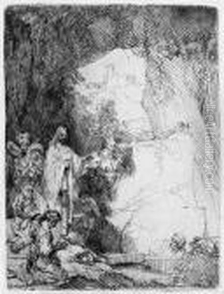 The Raising Of Lazarus: Small Plate Oil Painting by Rembrandt Van Rijn