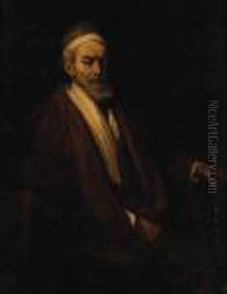 Portrait Of Jacob Trip, Seated Half-length, Holding A Staff Oil Painting by Rembrandt Van Rijn