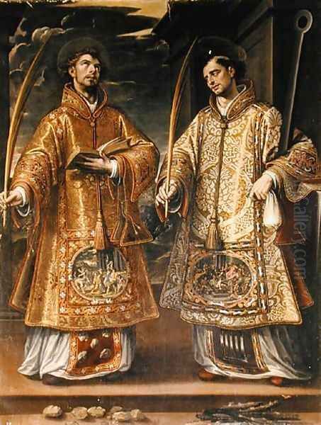 St. Lawrence and St. Stephen, 1580 Oil Painting by Alonso Sanchez Coello