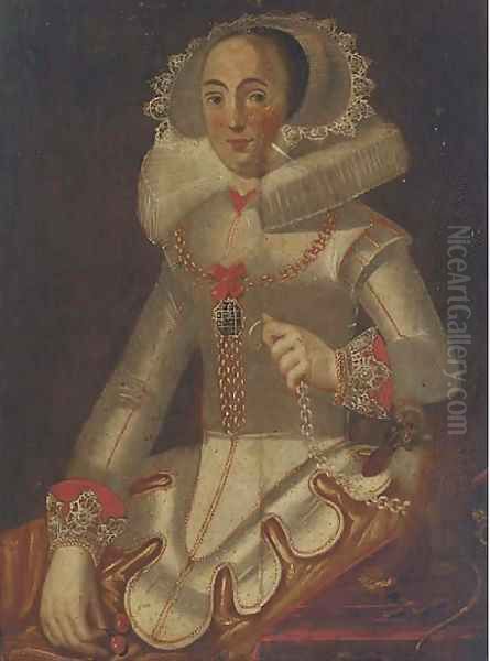 Portrait of a lady seated, half-length, in a 16th Century dress Oil Painting by Alonso Sanchez Coello