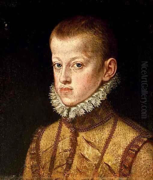 Portrait of Archduke Ernst of Austria, as a boy, bust-length Oil Painting by Alonso Sanchez Coello