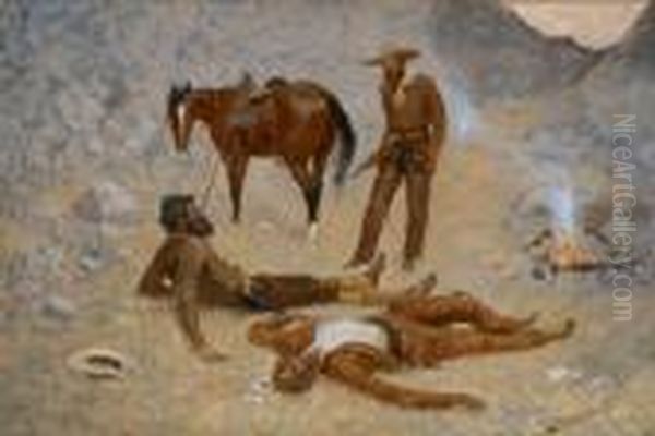 He Lay Where He Had Been Jerked, Still As A Log Oil Painting by Frederic Remington