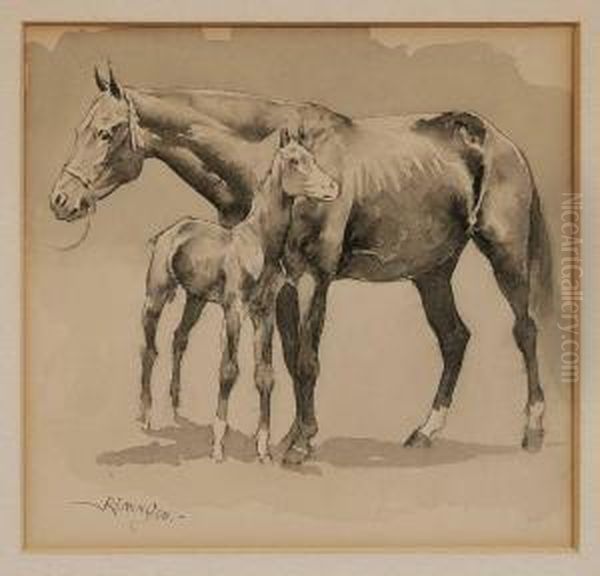 Mare And Colt Oil Painting by Frederic Remington