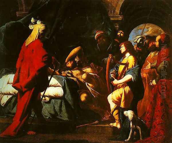 David Soothing Sauls Anguish with His Harp Oil Painting by Giovanni Battista Spinelli