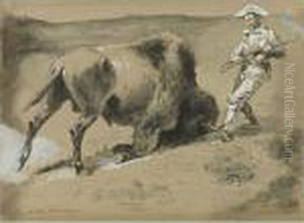 The Great Beast Came Crashing To The Earth Oil Painting by Frederic Remington