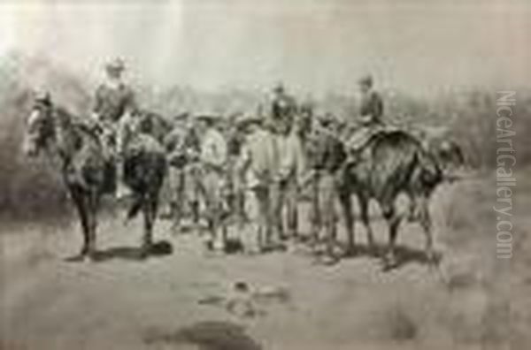 Interrogating The Bandits Oil Painting by Frederic Remington