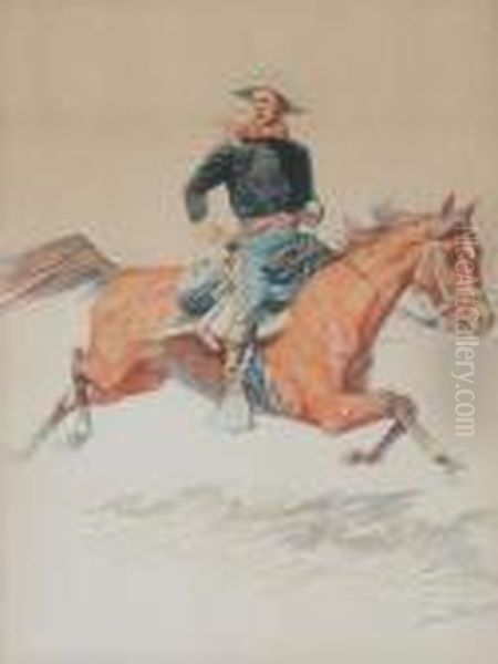 Cavalryman On Horseback Oil Painting by Frederic Remington