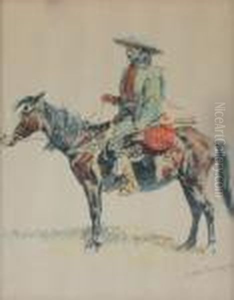 Bearded Mountain Man On Horseback Oil Painting by Frederic Remington