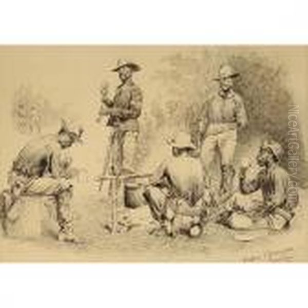 A Campfire Sketch Oil Painting by Frederic Remington