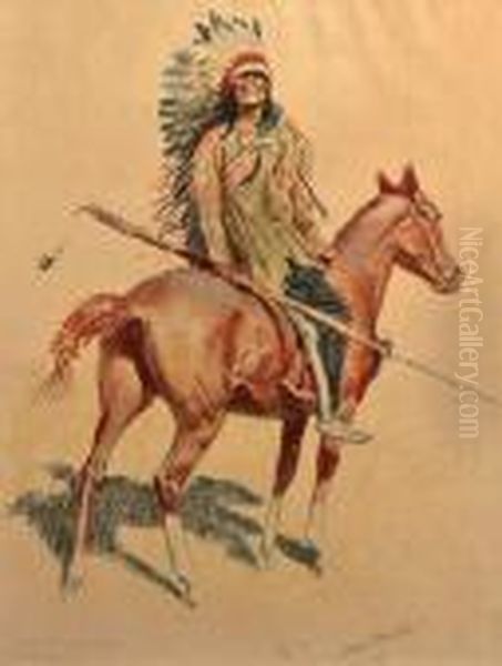 A Sioux Chief Oil Painting by Frederic Remington