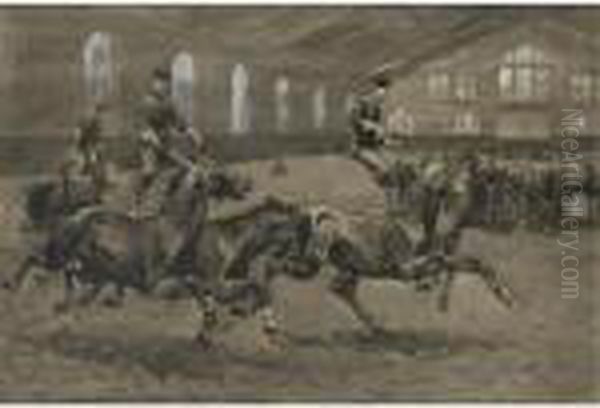 The Training Of The Cavalry: Roman Race At The Riding Hall, Fort Meyer, Virginia Oil Painting by Frederic Remington