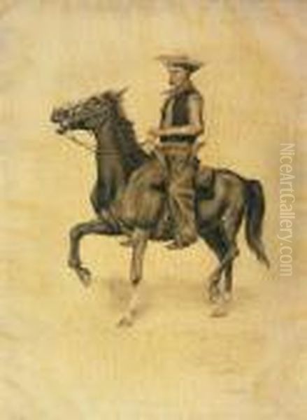 American, - Trotter,circa 1885 Oil Painting by Frederic Remington