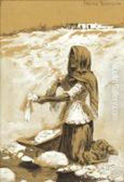 Mexican Woman Washing Oil Painting by Frederic Remington