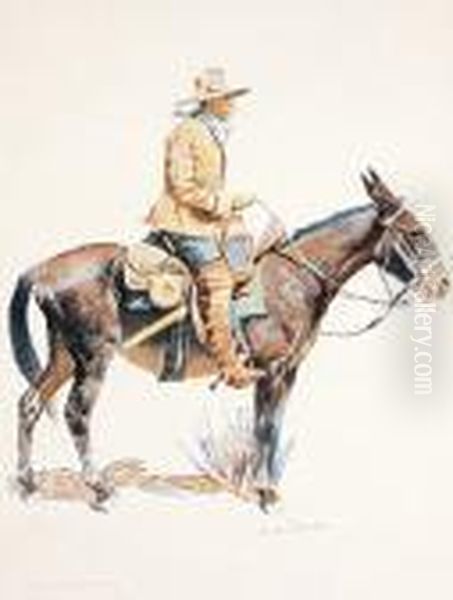 A Bunch Of Buckskins-army Packer Oil Painting by Frederic Remington