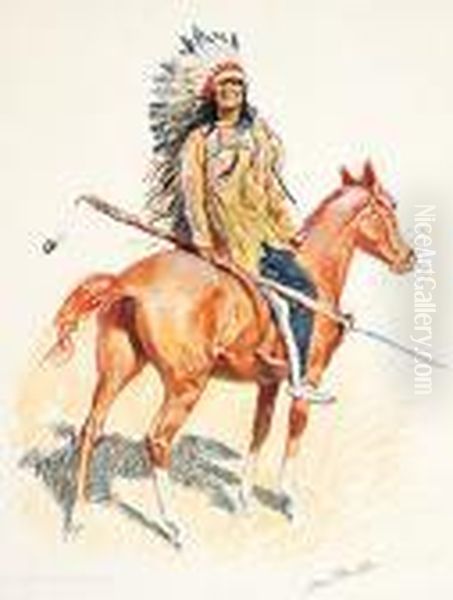 A Bunch Of Buckskins-a Sioux Chief Oil Painting by Frederic Remington