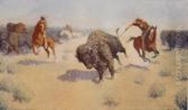 The Buffalo Runners Oil Painting by Frederic Remington