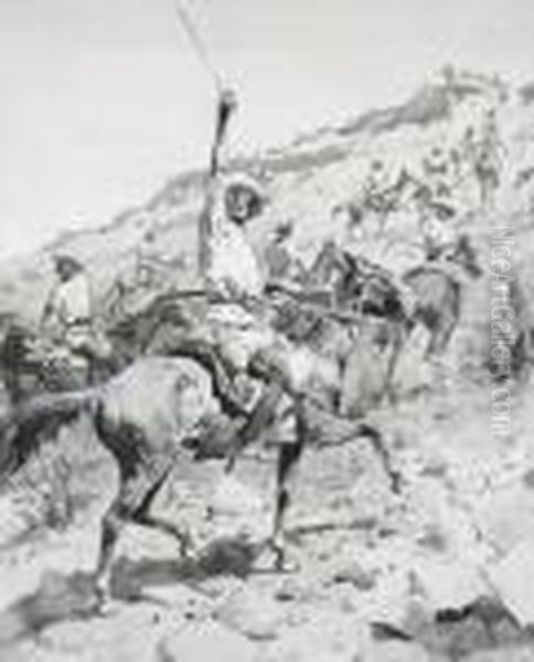 Uprising Of The Yaqui Indians - Yaqui Warriors In Retreat Oil Painting by Frederic Remington