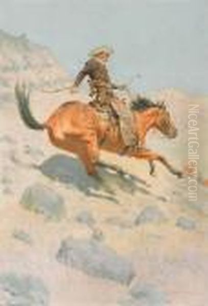 Title: The Cowboy Oil Painting by Frederic Remington