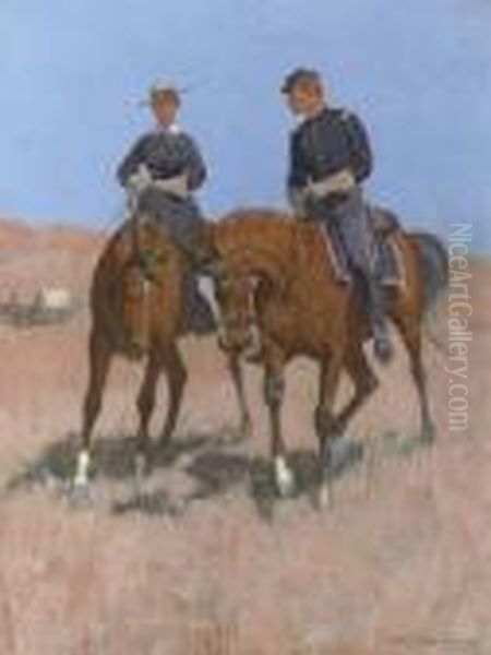 Belle Mckeever And Lt. Edgar Wheelock Oil Painting by Frederic Remington