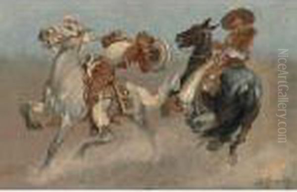 Cowboy Fun In Old Mexico Oil Painting by Frederic Remington