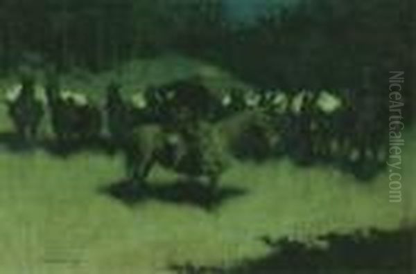 Scare In A Pack Train Oil Painting by Frederic Remington