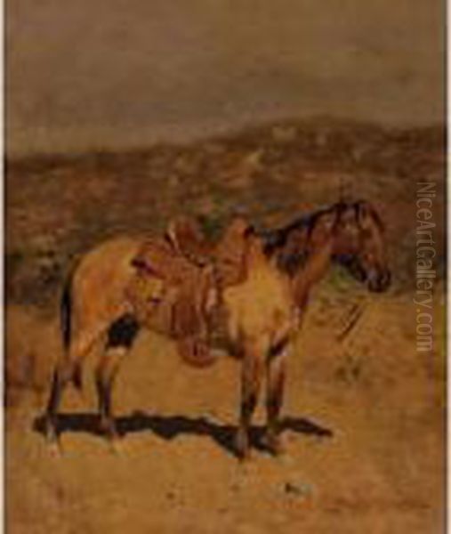 Waiting (study Of A Cow Pony) Oil Painting by Frederic Remington