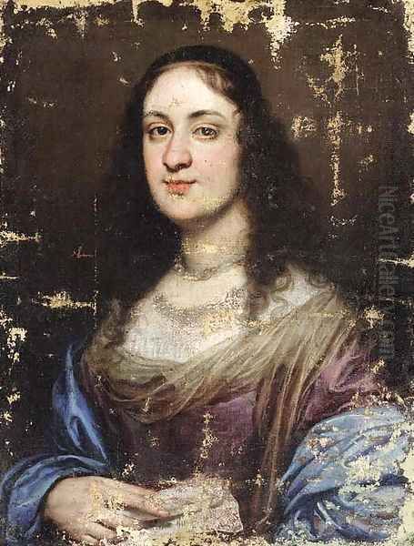 Portrait of a lady, half-length, in a violet and blue dress Oil Painting by Justus Sustermans