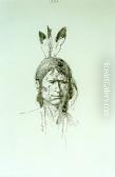 Indian With Three Feathers #225 Oil Painting by Frederic Remington