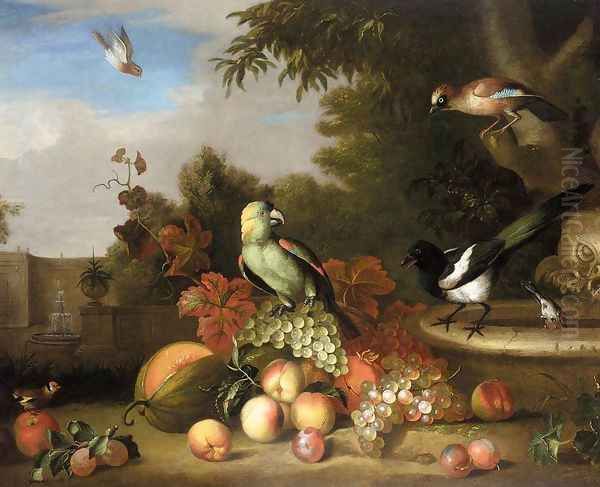 Still-Life of Fruit and Birds Oil Painting by Tobias Stranover