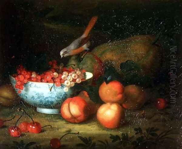 Still Life of fruit with a Finch Oil Painting by Tobias Stranover